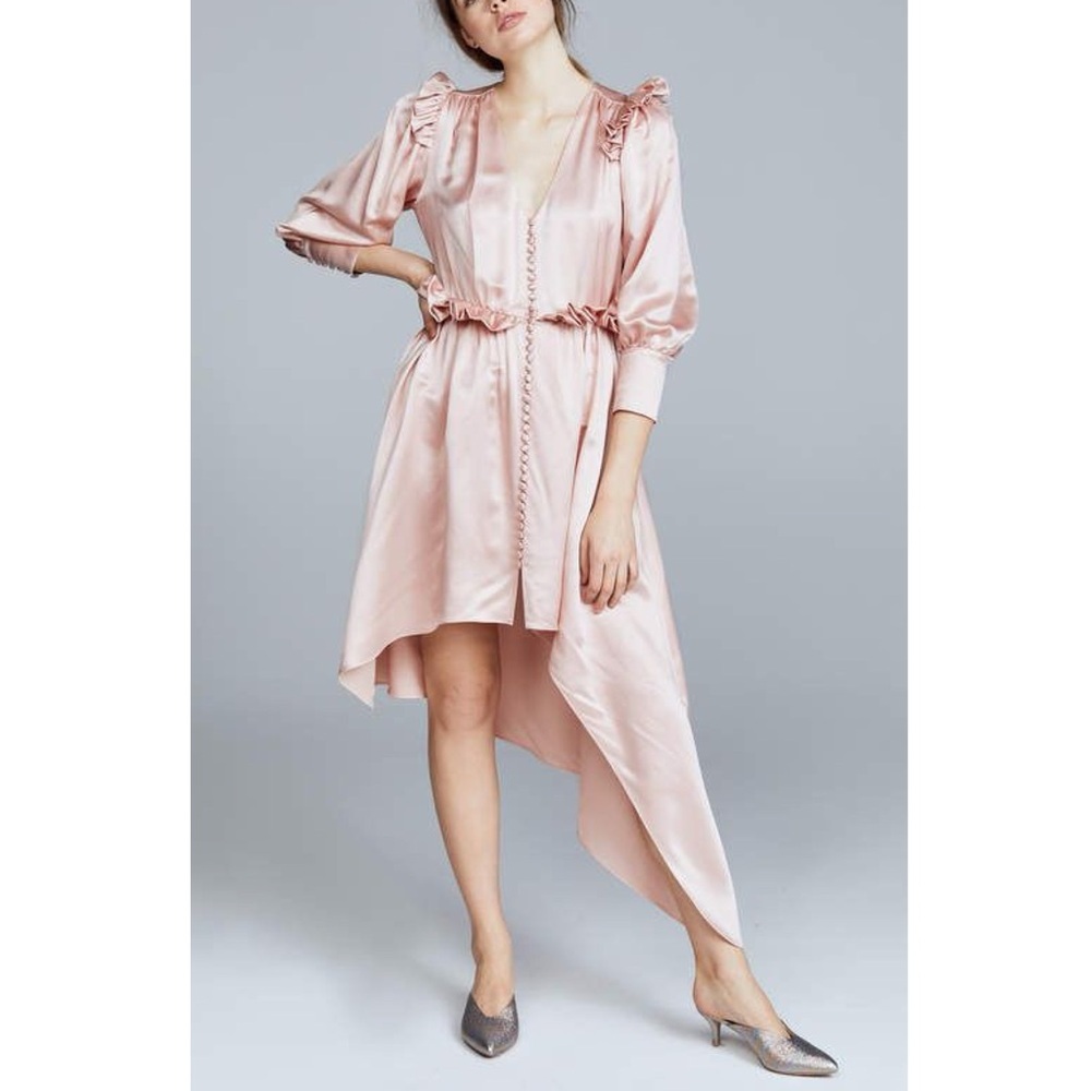 NWT Magda Butrym Tarragona Dress Ruffled Silk Satin Button Front Sz 36